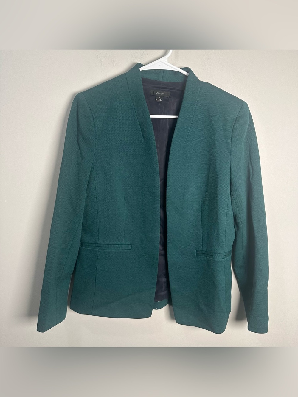 J Crew 365 Going Out Blazer Green Jacket Womens Open Front Preppy Size 8